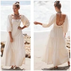 L*Space Bahia Open Back Peasant Maxi Dress Cream Size S - NWT